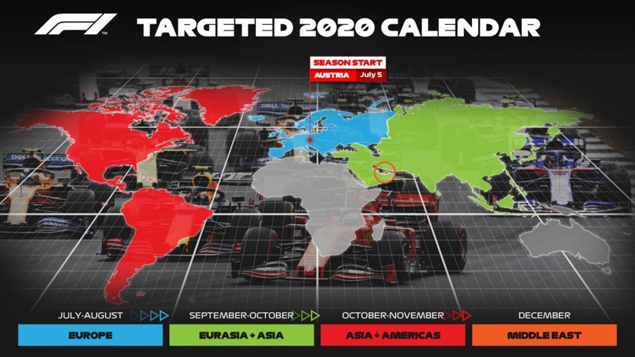 Схема календаря Формулы-1 на сезон-2020 Схема календаря Формулы-1 на сезон-2020